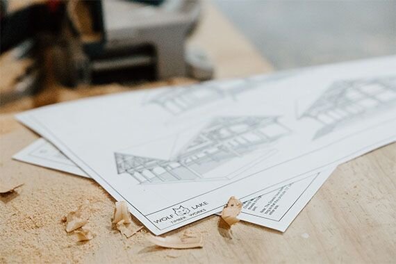 Technical drawing on work bench